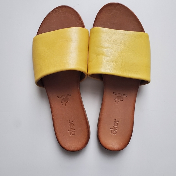 Oker Yellow Leather Slides - Picture 2 of 4